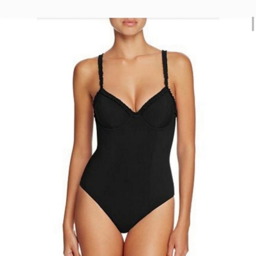 Tory Burch Black Ruffle One-Piece Swimsuit Size S